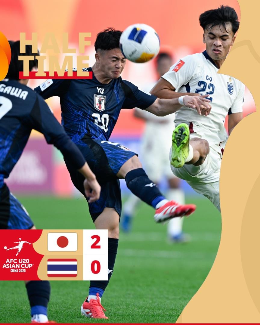  半场-日本U20 2-0抢先泰国U20，石井久继破门+中柱 泰国0射正